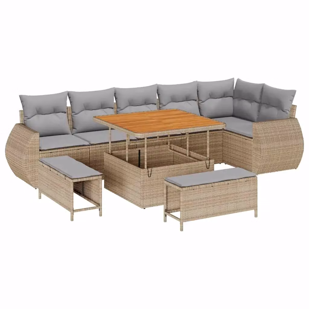 Set Divano da Giardino 9 posti vidaXL in stile moderno con struttura in acciaio e cuscini beige e grigio – 2