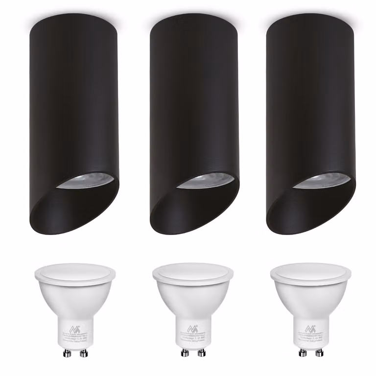 3x spot in alluminio a plafone nero 7W