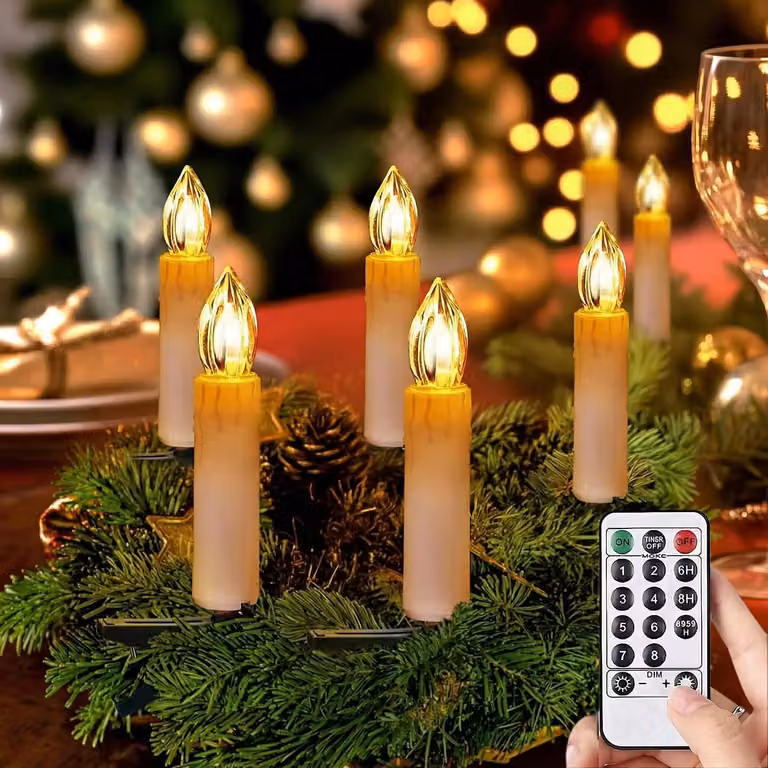 Catena luminosa a LED con 40 luci a forma di candela, luce bianco caldo, lunghezza 9,75 metri, cavo verde