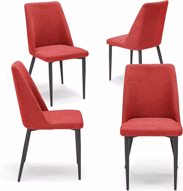 Set 4 sedie imbottite per sala da pranzo ALEXIA, 100% MADE IN ITALY, design moderno, rivestimento in tessuto morbido idrorepellente colore Bordeaux, gambe coniche robuste in metallo