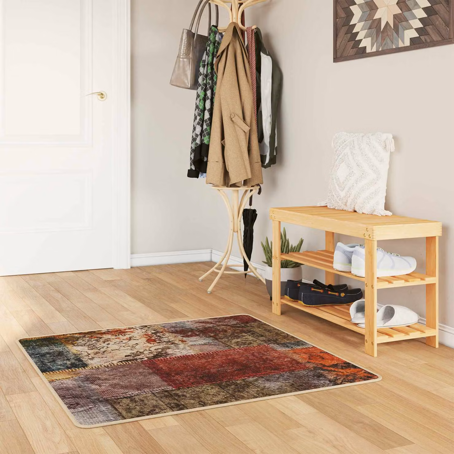 Tappeto Runner vidaXL MARSA Multicolore con design astratto moderno, lavabile e antiscivolo, L/P: 100 x 100 cm