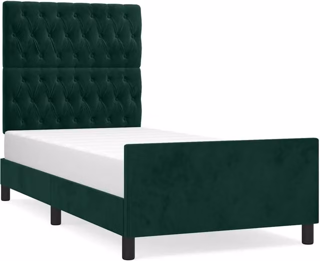 Letto singolo per adulti in velluto verde con struttura in legno di larice L/P/H: 100 x 200 x 103 cm