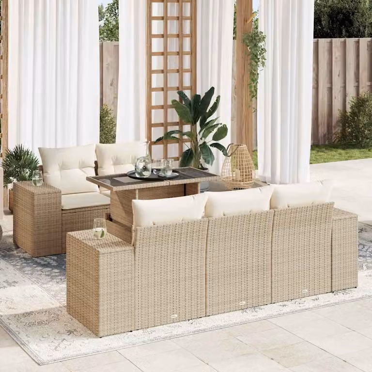 Set Divano da Giardino vidaXL 6 Pezzi in Polyrattan con Cuscini Beige e Tavolino da Esterno