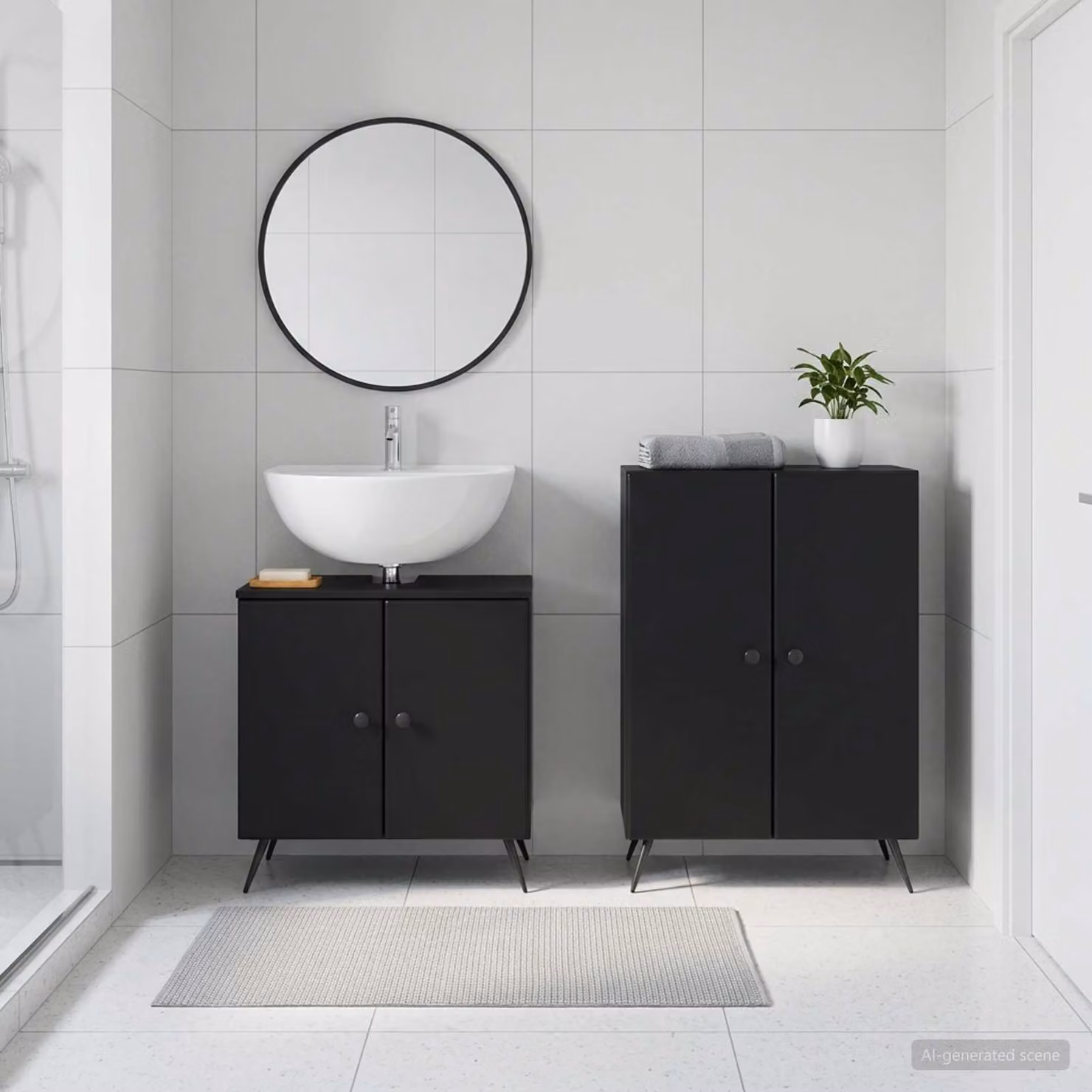 Set di mobili da bagno vidaXL BREDA composto da 2 pezzi, mobile lavabo e mobile contenitore, nero opaco