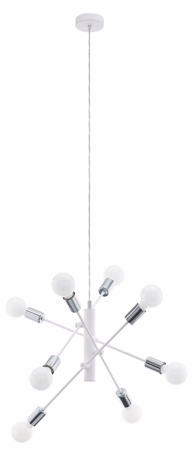 Lampadario Industrial Gradoli 8 Luci Acciaio Bianco E Cromo