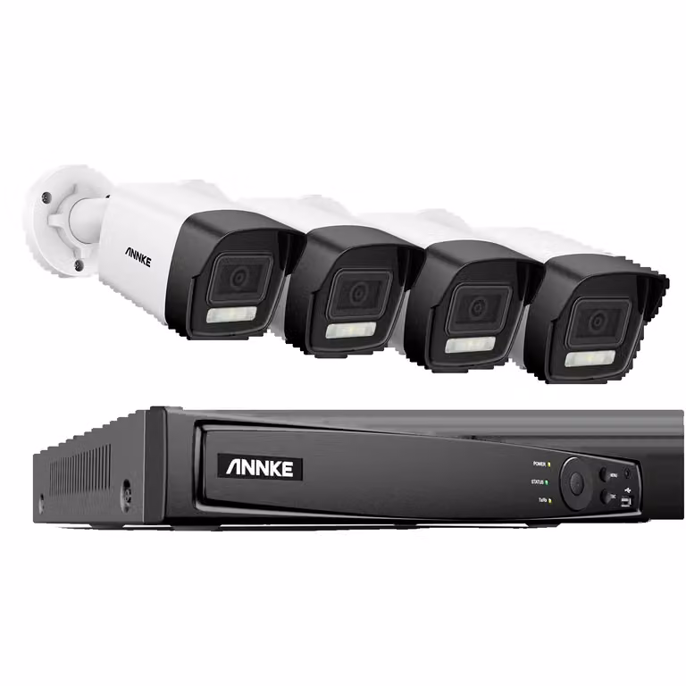 Sistema di telecamere di sicurezza intelligenti 4K, con riconoscimento di persone e veicoli, design impermeabile, 8 canali con 4 telecamere incluse. Nessuno