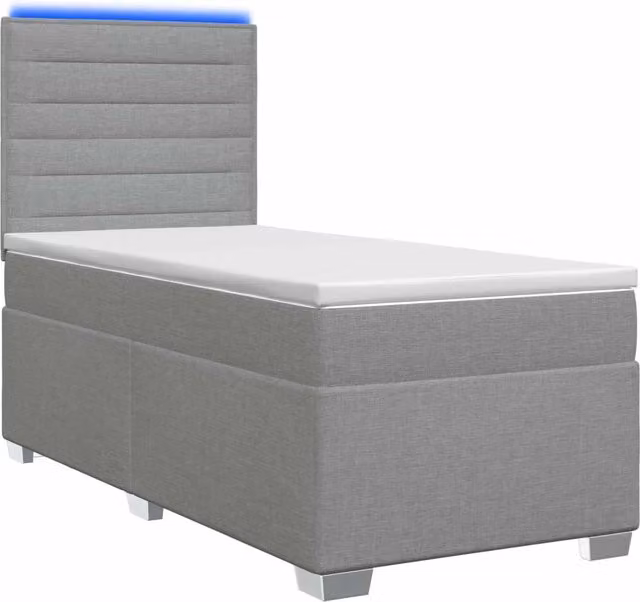 Letto moderno vidaXL con Box Spring, materasso a molle pocket e illuminazione LED con porta USB, Grigio Chiaro, L/P: 90 x 190 cm