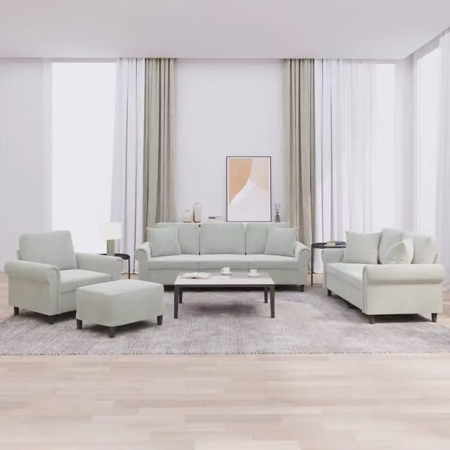 Set di Divani 4 pz con Cuscini Grigio Chiaro in Velluto 3202200