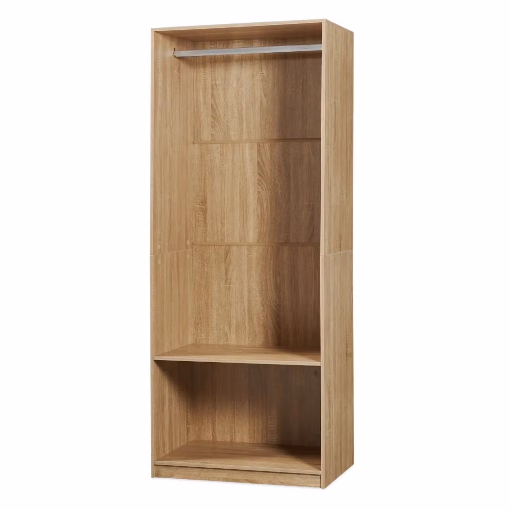 Armadio Aperto Vippsaki Guradaroba en.casa con Barra Appendiabiti e Ripiani, Colore Marrone Effetto Rovere, H 200 x L 80 x P 50 cm – 2