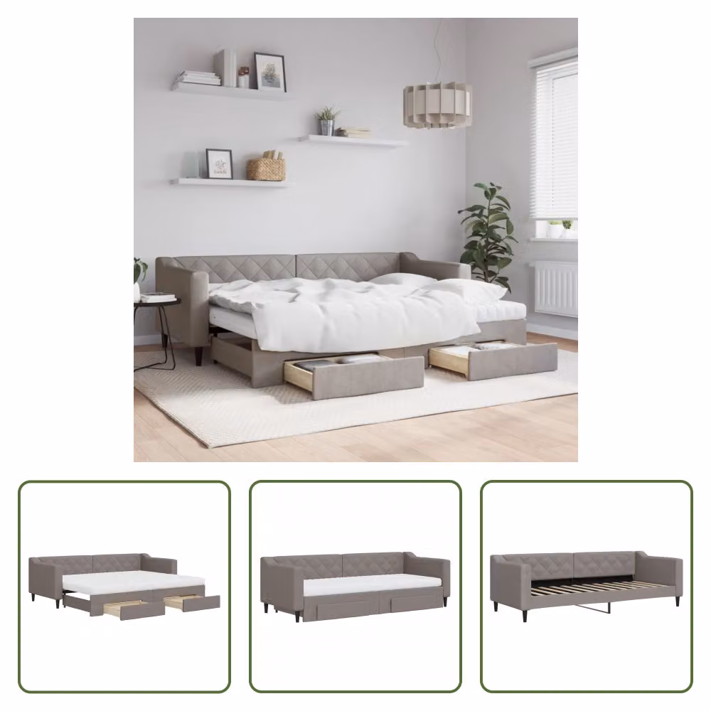 The Living Store Letto allungabile con cassetti Taupe 80x200 cm tessuto