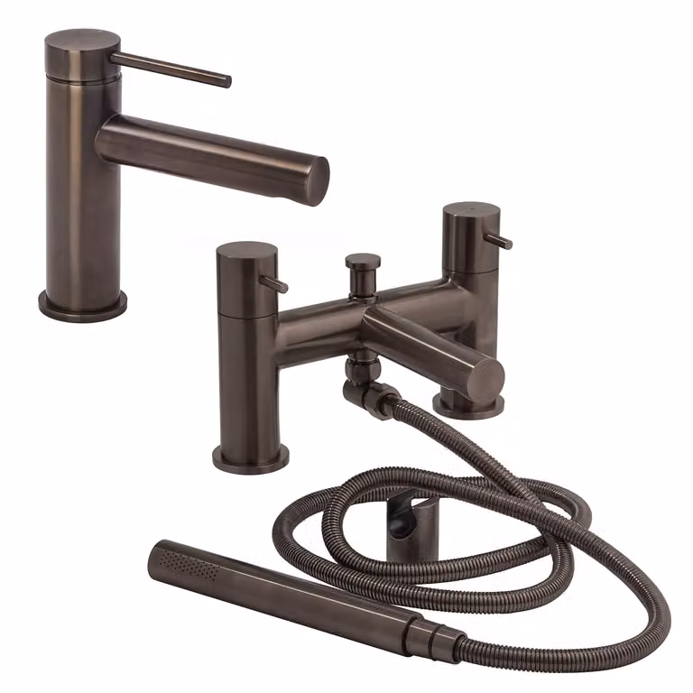 Set di Miscelatori per Lavabo e Vasca da Bagno con Doccia - Nichel Nero - Otto