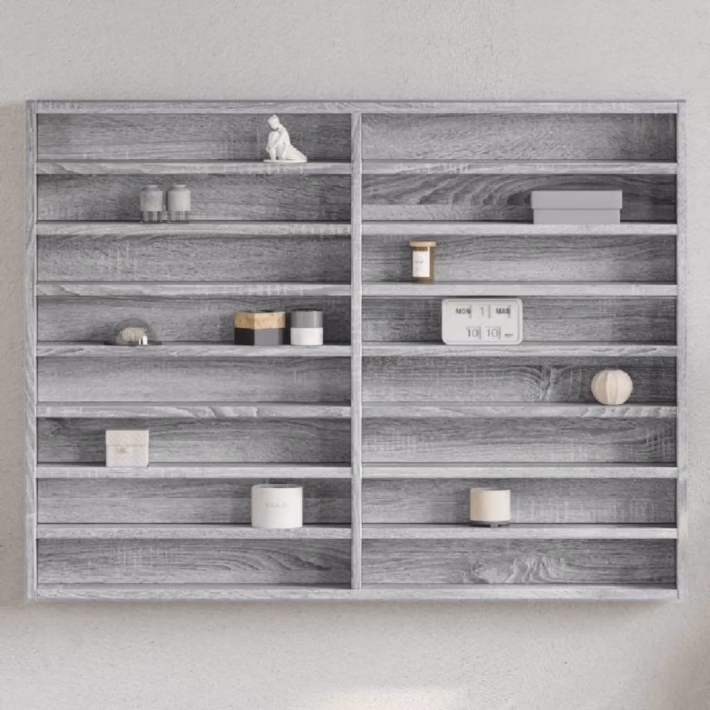 Armadietto Vetrina da Parete vidaXL in Legno e MDF Grigio con Ante in Vetro L: 100 cm, P: 8,5 cm, H: 75 cm