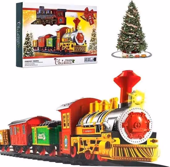 Trenino natalizio elettrico con luci e suoni - Decorazione per l'albero di Natale - Decorazione per il villaggio natalizio - Trenino natalizio giocattolo - Trenino natalizio con luci a LED