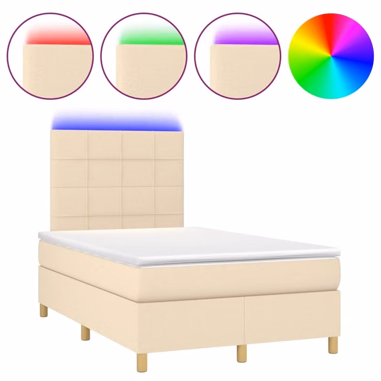 Letto a Molle con Materasso e LED Crema 120x190 cm in Tessuto