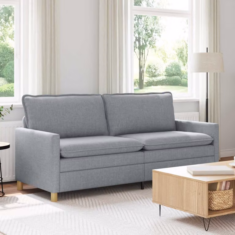 Divano a 3 posti vidaXL moderno in tessuto grigio con struttura in metallo L: 196 cm, P: 81 cm, H: 87,5 cm