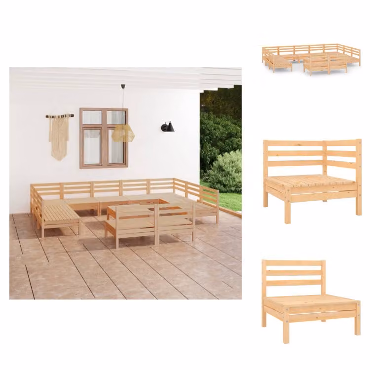 vidaXL Set da salotto da giardino 12 pezzi in pino massiccio - Set di mobili da giardino