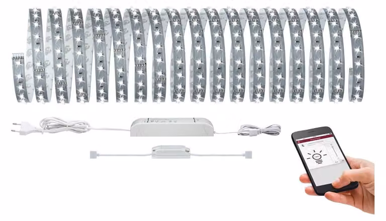 Paulmann Function MaxLED 500 Bluetooth, kit base da 10 metri, luce bianca simile alla luce diurna, 48,5W, 230/24V, colore argento