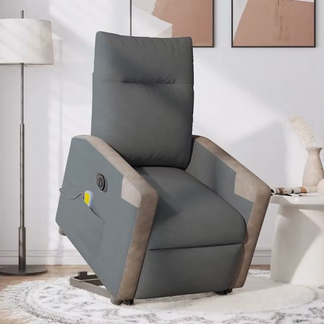 Poltrona Alzapersona con Massaggio vidaXL, Grigia, con Braccioli e Supporto Elettrico per Senior – 1