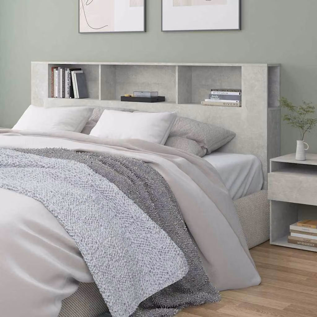 Testiera con scomparti vidaXL in stile moderno, colore grigio cemento, L 200 cm x P 18,5 cm x H 104,5 cm