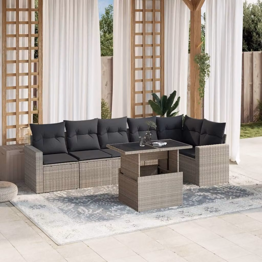 Maison Exclusive - Set Divani da Giardino 7pz con Cuscini Grigio Chiaro Polyrattan