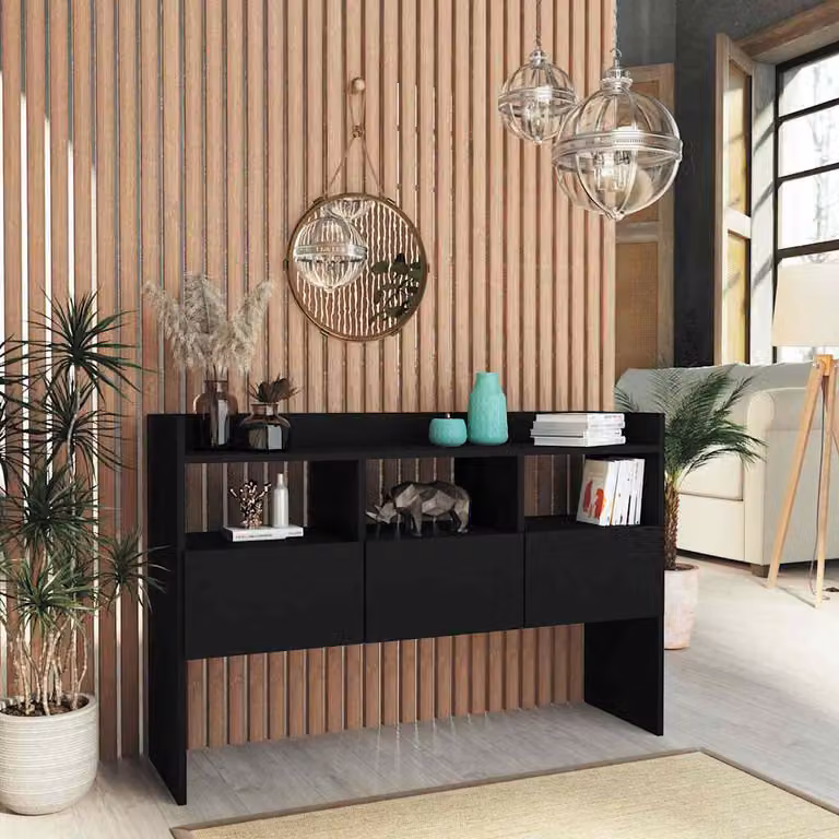 Credenza nera vidaXL in legno multistrato e MDF con stile rustico, L 105 cm x P 30 cm x H 70 cm