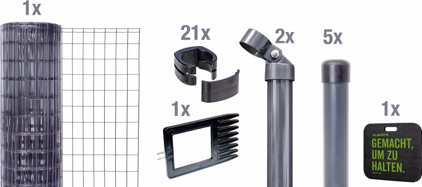 Alberts 693572 Fix-Clip Pro come set completo di recinzione, per la posa nel calcestruzzo con cuscino a ginocchio, antracite, altezza 102 cm, lunghezza 10 m