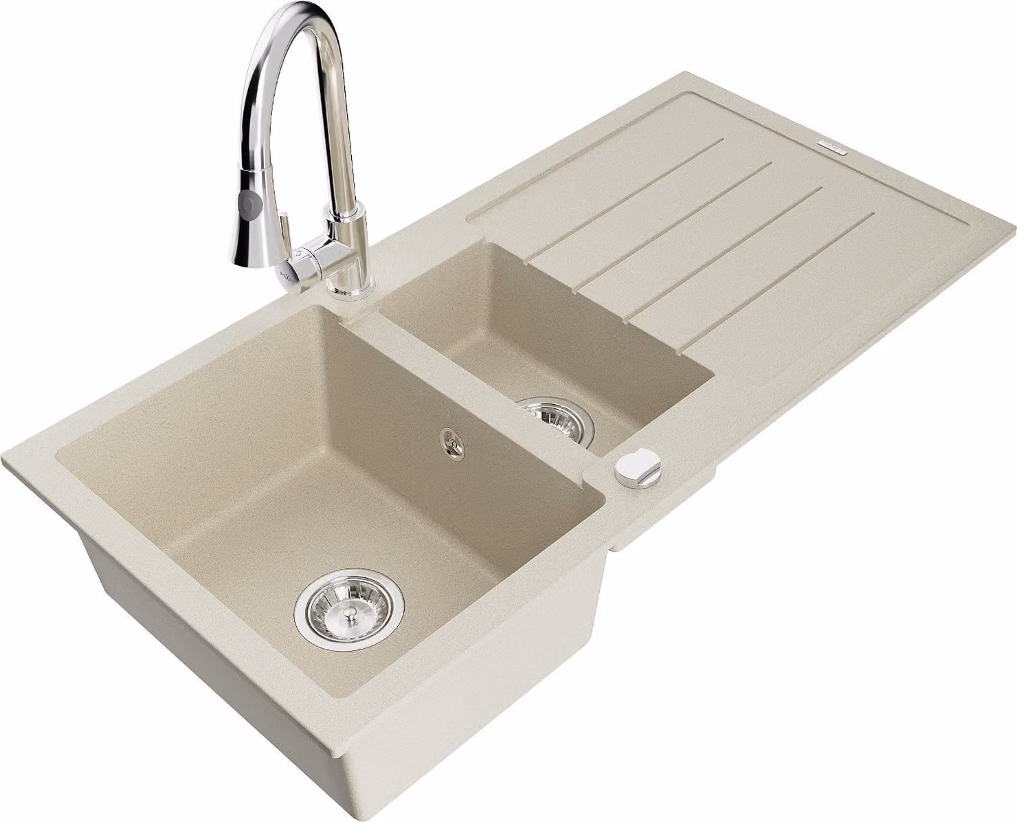 Mexen Andres lavello in granito a 1,5 vasca con gocciolatoio e miscelatore cucina Elia, beige - 6515-69-670101-00
