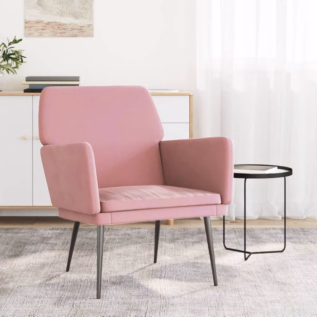 Poltrona lounge moderna vidaXL in velluto rosa con braccioli e struttura in metallo L: 62 cm, P: 79 cm, H: 79 cm