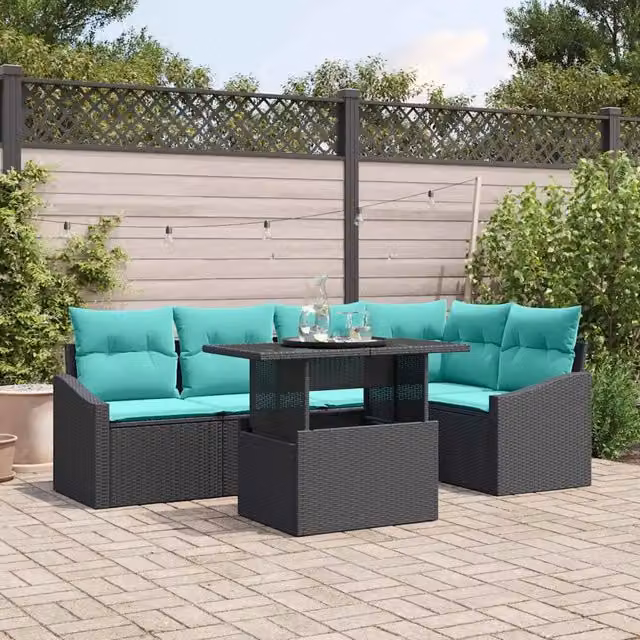 Set Divano da Giardino 6 pz Nero e Blu polyrattan 3349012