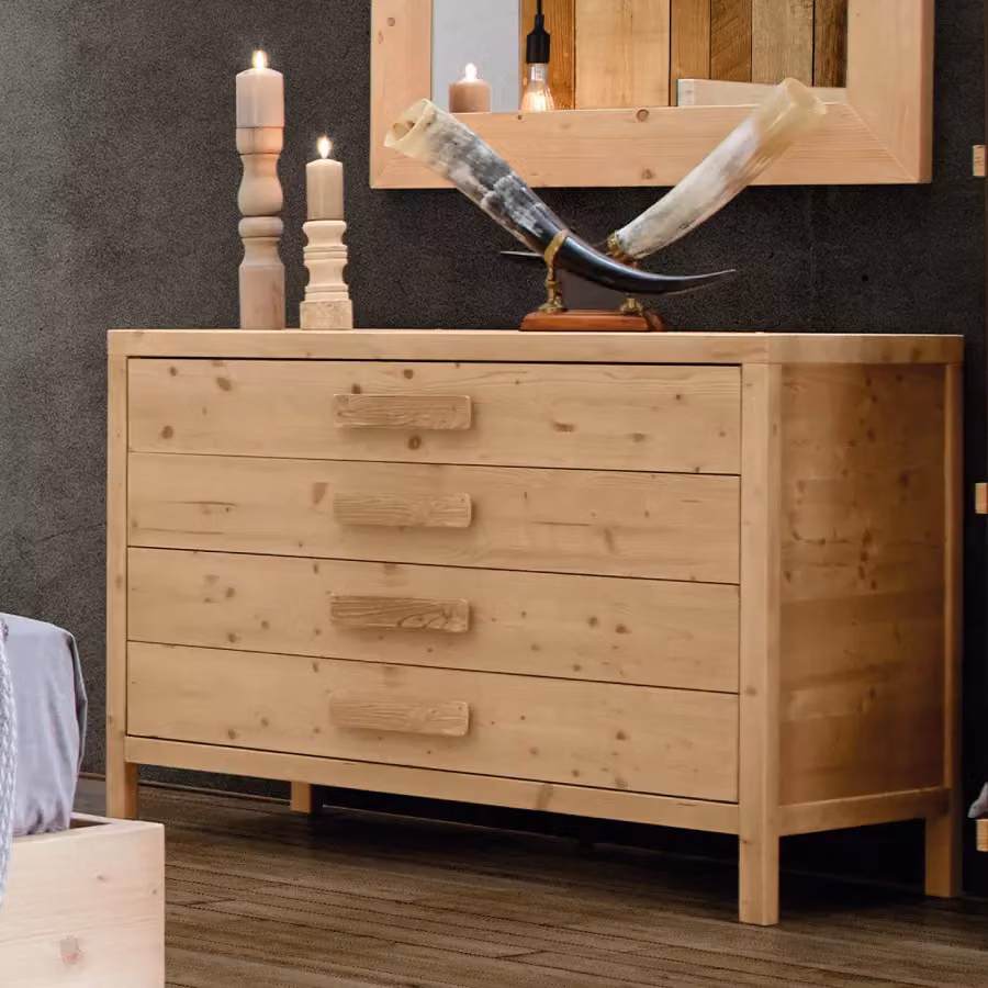 Cassettiera Cortina Mobili 2G con 4 cassetti in legno massello di abete marrone L: 120 cm, P: 55 cm, H: 80 cm – 2