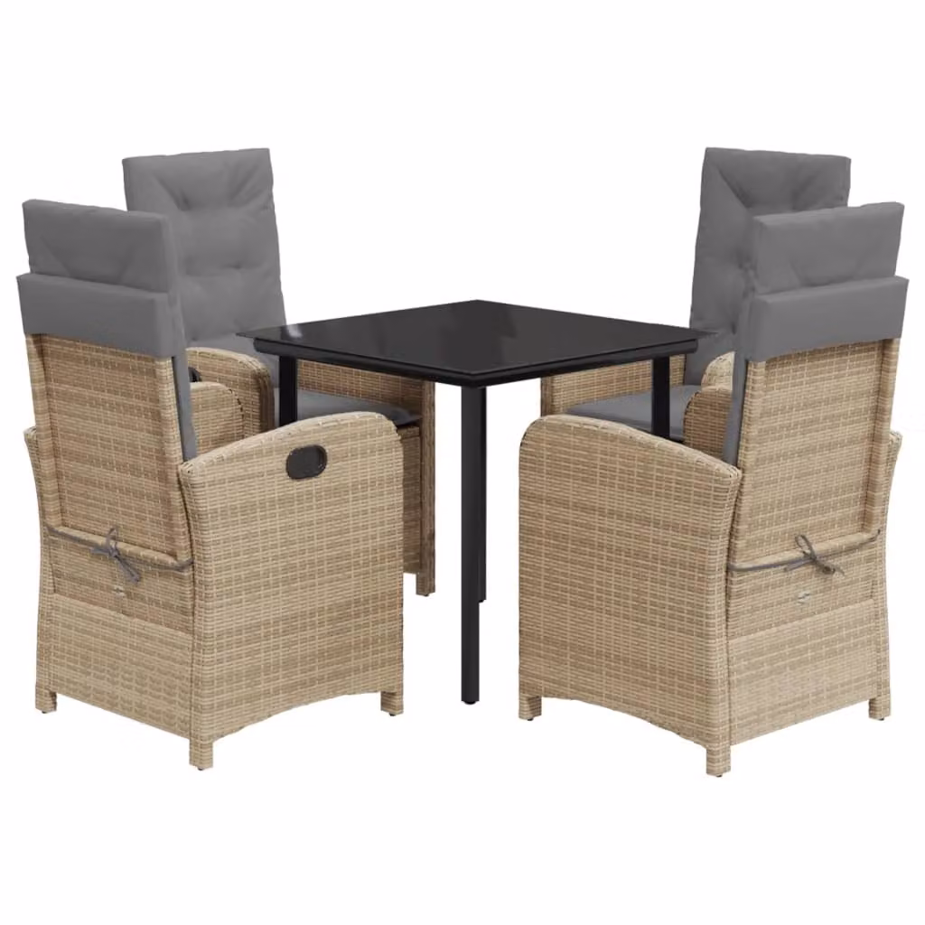 Set Pranzo da Giardino 5 pz con Cuscini Beige Misto Polyrattan