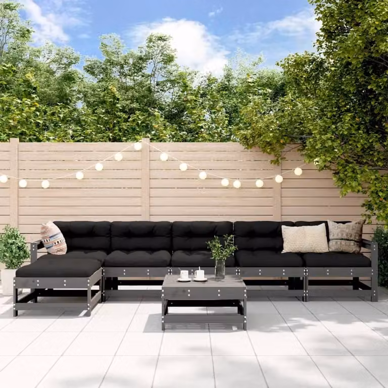 The Living Store Set da giardino 7 pezzi con cuscini in legno massiccio grigio