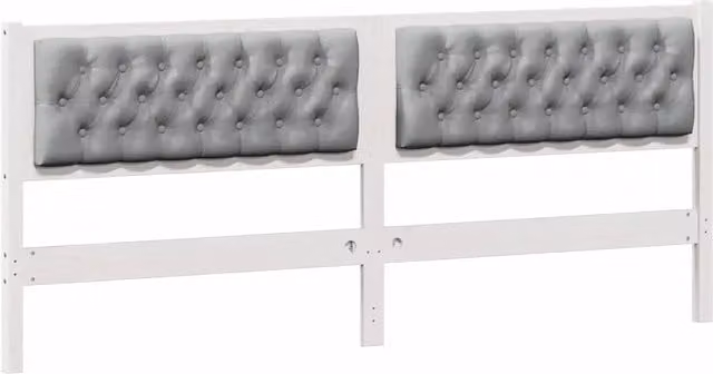 Testata per letto moderna in legno di pino massello e tessuto bianco e grigio L: 205.5 cm, H: 85.5 cm, P: 9 cm