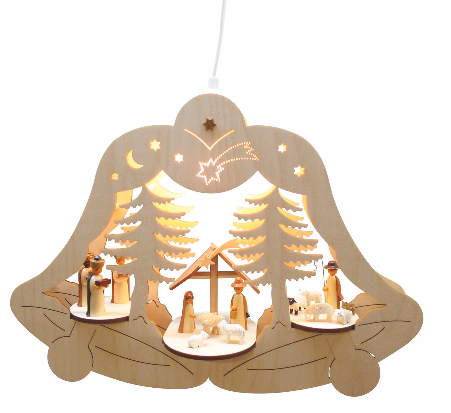 Decorazione per finestre, immagine della Sacra Famiglia, motivo naturale, con illuminazione. Dimensioni: 37x28x10 cm. NUOVO