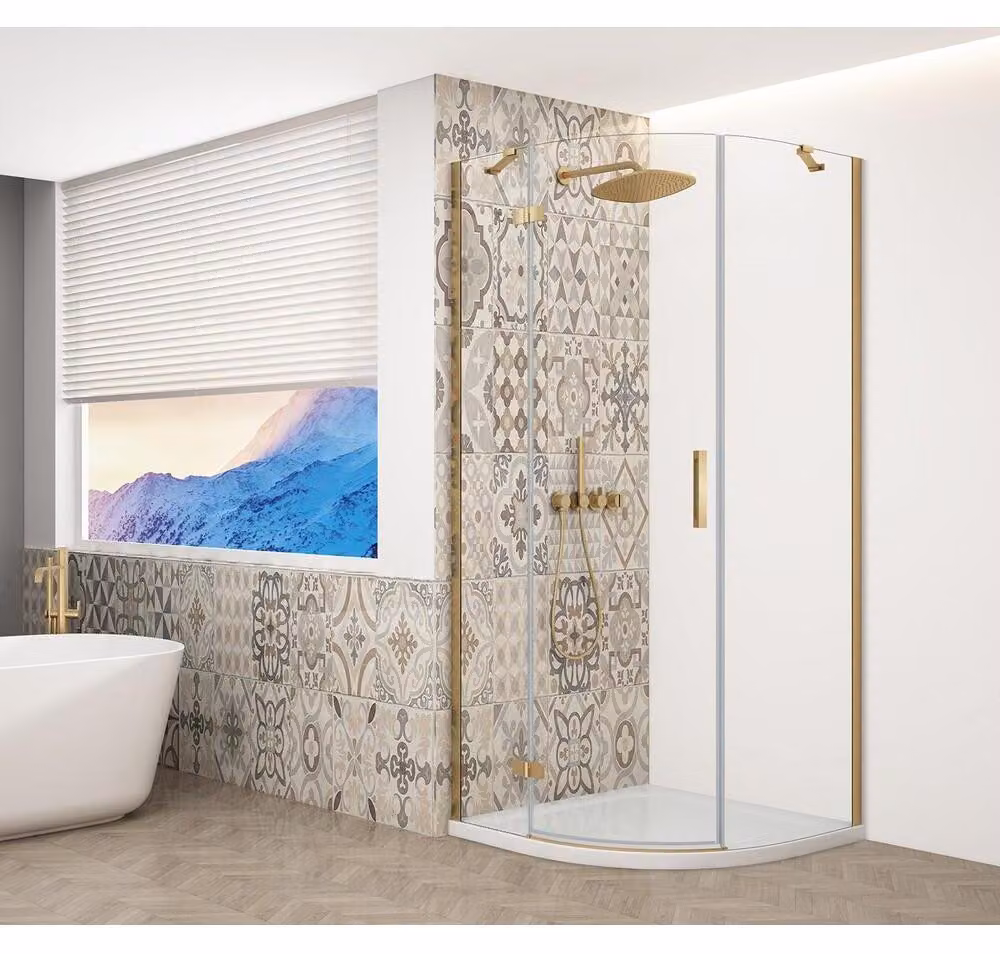 TRINITY GOLD MATT Pannello doccia a quarto di cerchio 900x900 mm, vetro trasparente, sinistro