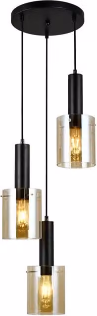 Lampadario a sospensione moderno Italux Sardo nero con 3 luci E27 e vetro ambra