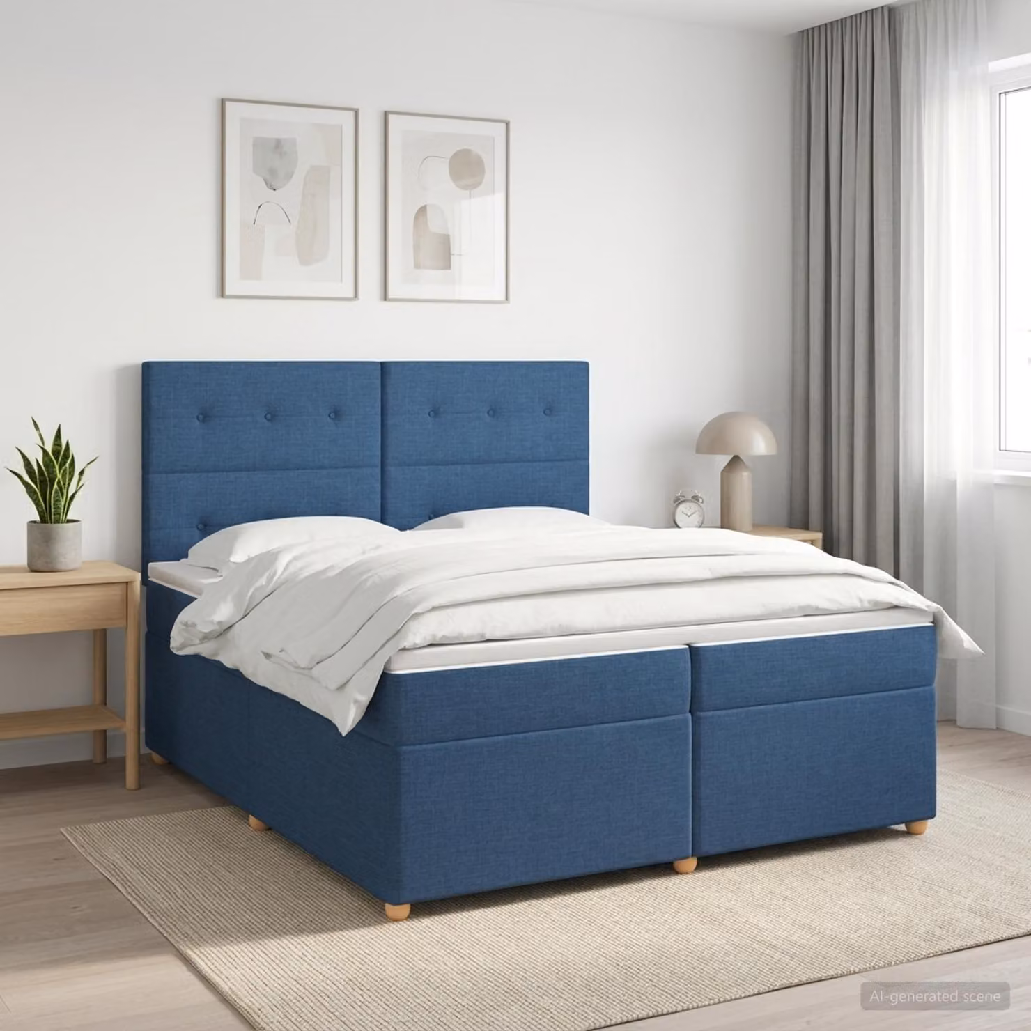Letto box spring con materasso ibrido vidaXL Blu e Bianco L/P: 200 x 200 cm