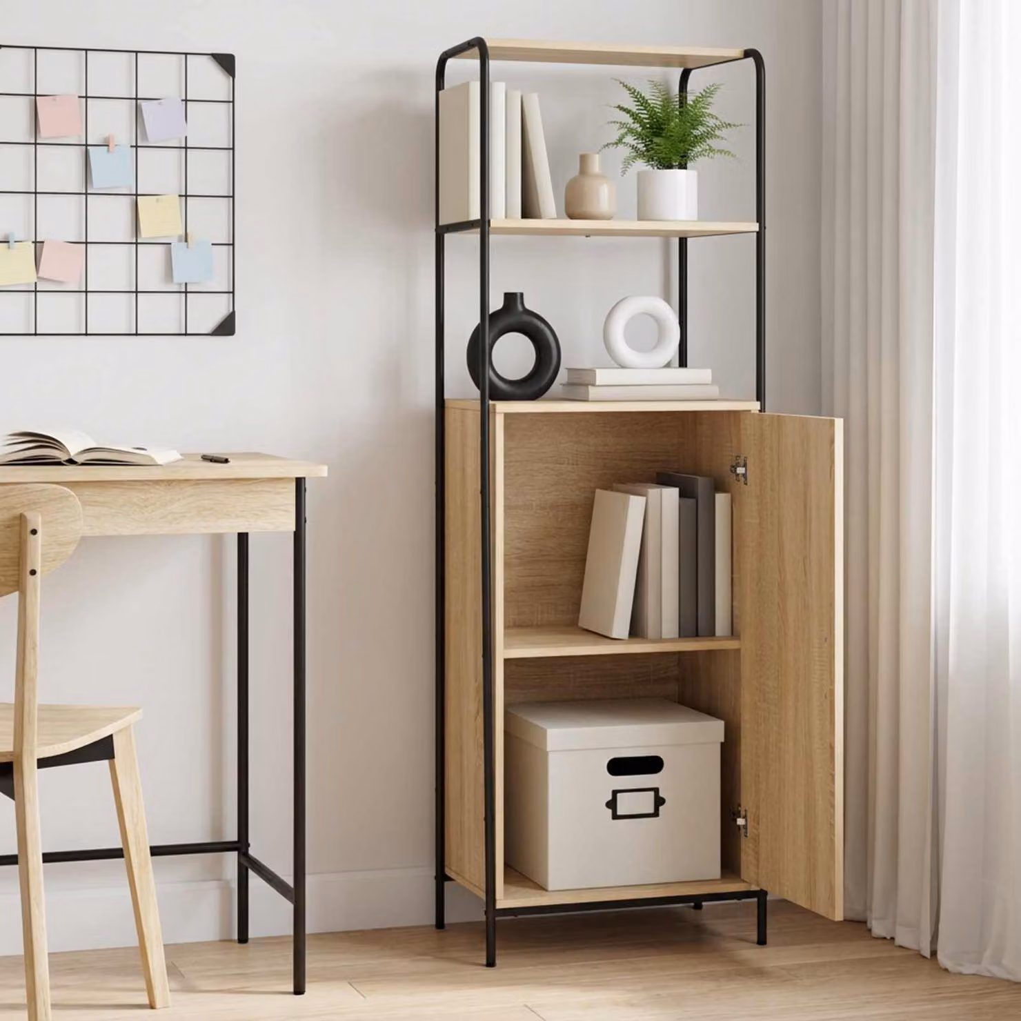 Credenza moderna vidaXL in rovere color beige e marrone con ante a battente e ripiani interni, L/P/H: 40 x 33 x 161 cm