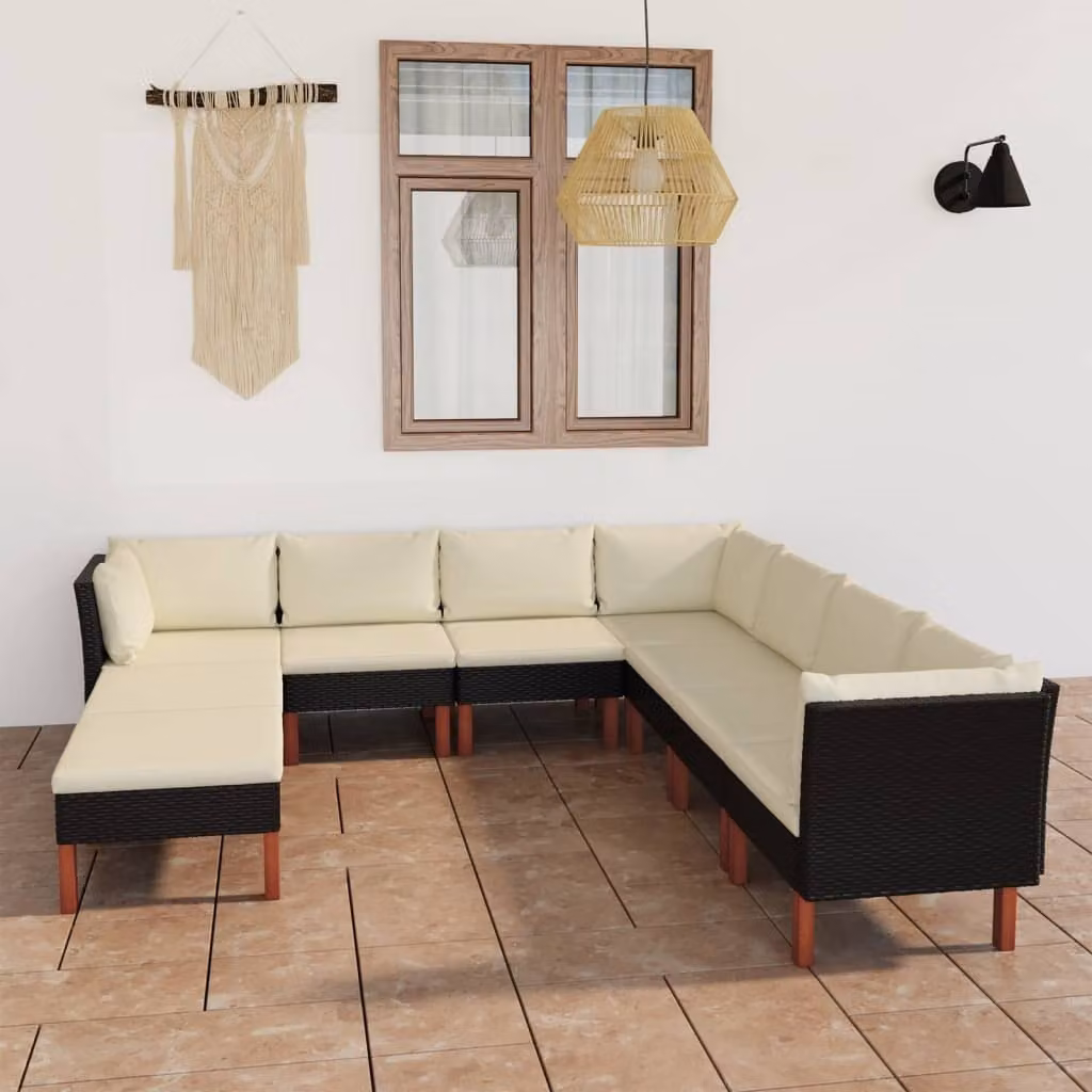 Maison Exclusive - Set da giardino da 9 pezzi con cuscini in polyrattan nero