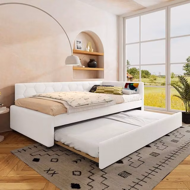 Letto giorno 90x200cm - Xylo - bianco, lampada, USB-C, estraibile