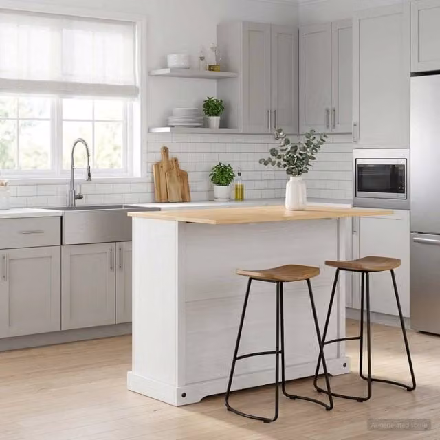 Set isola da cucina vidaXL in legno di pino, Bianco e Cera di Miele, L/P/H: 112 x 70 x 91,5 cm