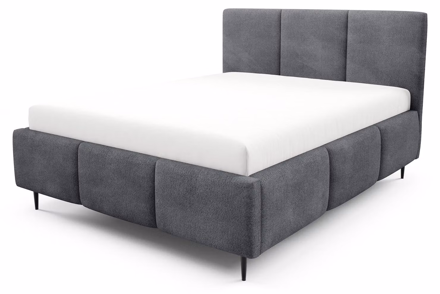 Letto imbottito con contenitore integrato, modello Melora, finitura grafite, dimensioni 180 x 200 cm