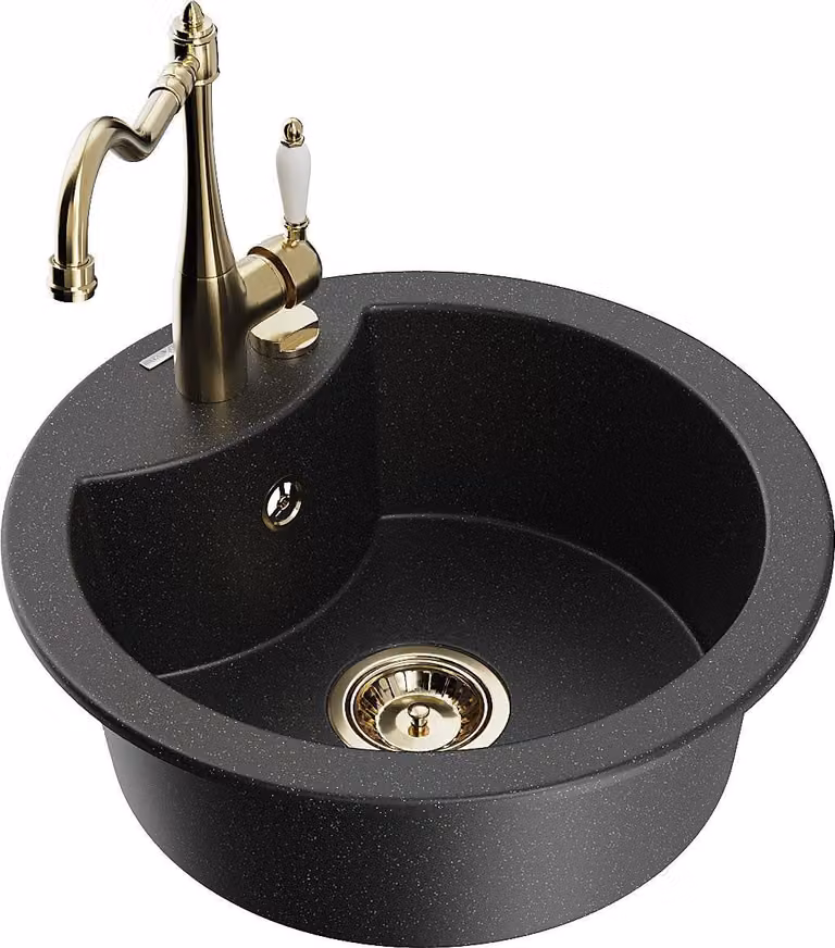 Mexen Diego lavello in granito a 1 vasca con rubinetto da cucina Carla, nero/argento metallizzato - 6512-73-670700-50