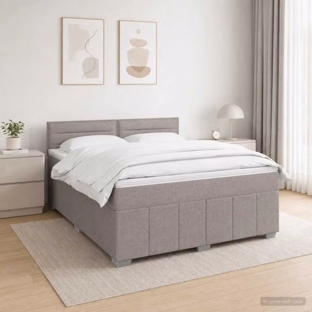 Letto Box Spring vidaXL con Materasso a Molle Pocket e Illuminazione LED, Colore Grigio e Beige, L/P: 160 x 200 cm