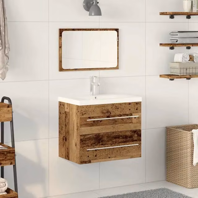 Armadio per Lavabo da Bagno-Armadietto da bagno-Mobiletto da bagno con cassetto 2 pcs Legno vecchio 433351