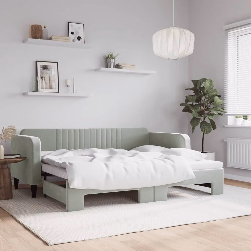 vidaXL Divano Letto con Letto Estraibile in Velluto Grigio Chiaro L/P/H: 223 x 90 x 75 cm