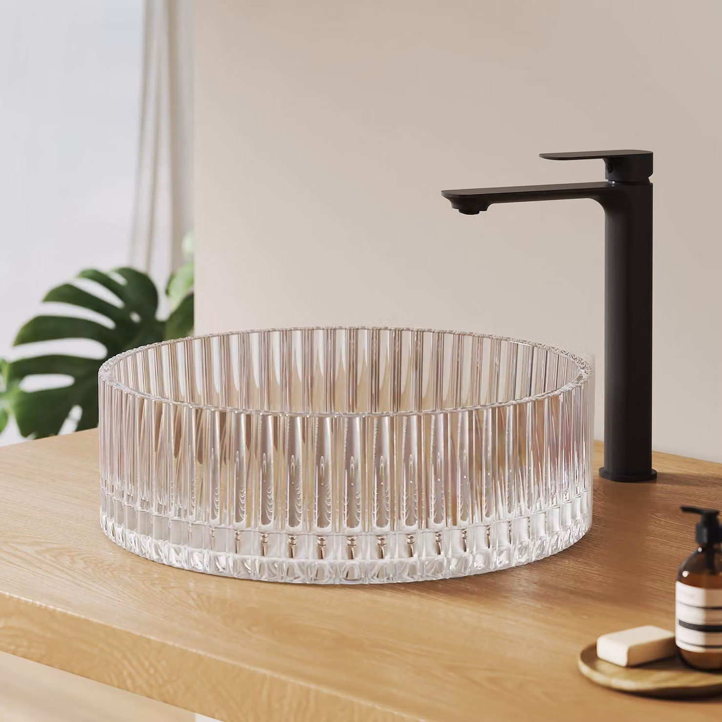 Lavabo in vetro EMKE, forma rotonda, 40 x 40 x 12 cm, motivo arcobaleno