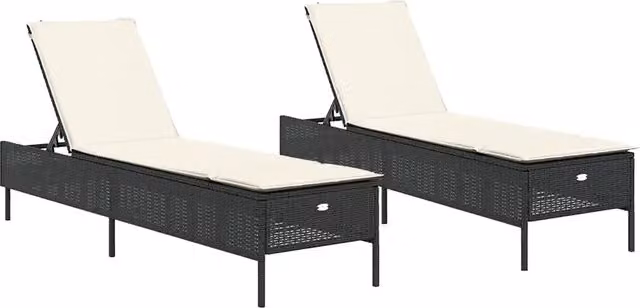 Lettini PrendiLettino sole | Sdraio da giardino | Lettino da sole con Cuscini 2 pz Neri in Polyrattan