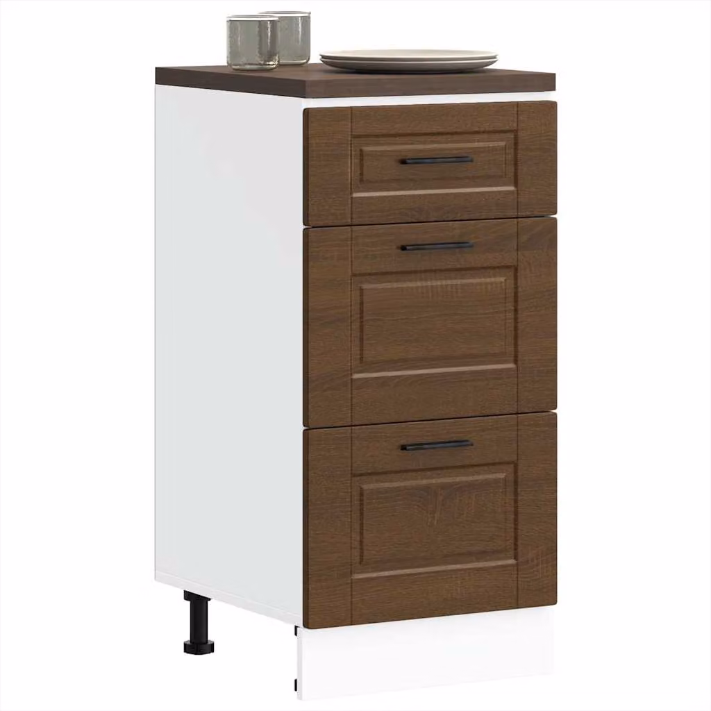 Base da cucina moderna vidaXL Porto in legno multistrato e MDF, colore marrone, con cassetti interni e ante, L: 46,0 cm, P: 40,0 cm, H: 81,5 cm