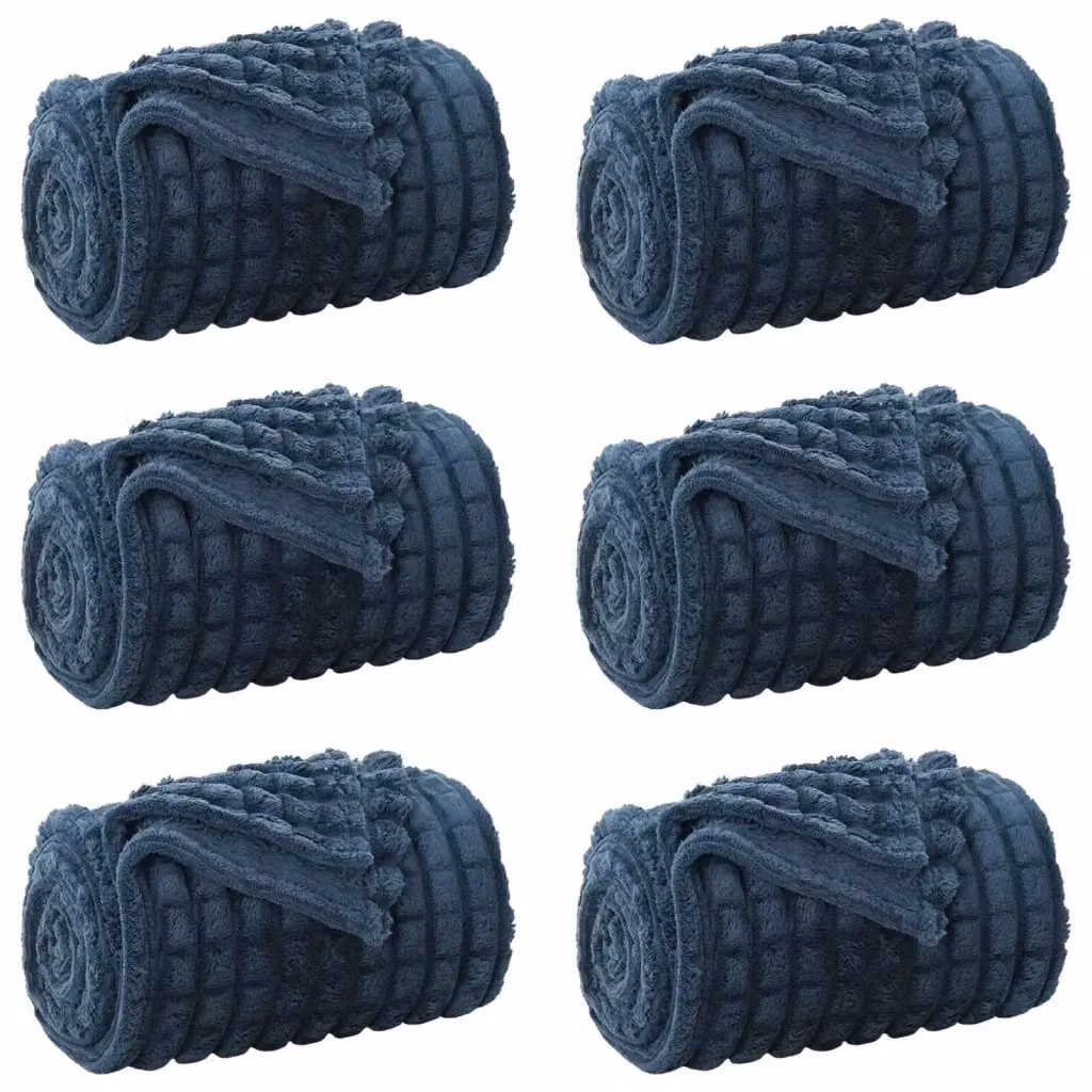 Set di 6 coperte in pile vidaXL blu navy, morbide e lavabili, L 270 cm x P 240 cm – 2